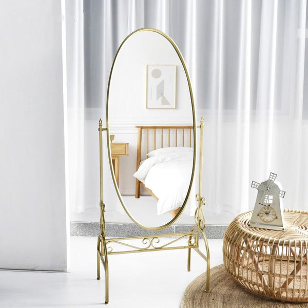 Oval Makeup Princess Mirror European Style Bracket Rotating Floor Mirror Creative Home Decorative Mirror