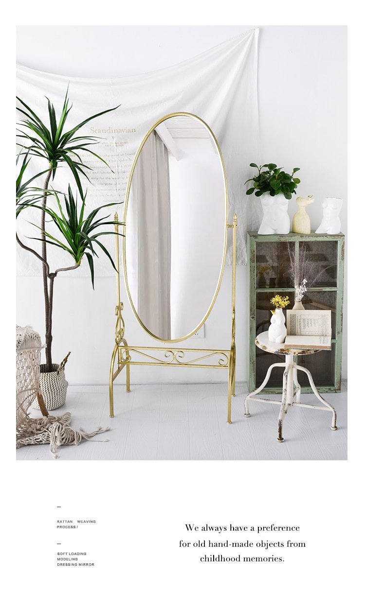 Oval Makeup Princess Mirror European Style Bracket Rotating Floor Mirror Creative Home Decorative Mirror