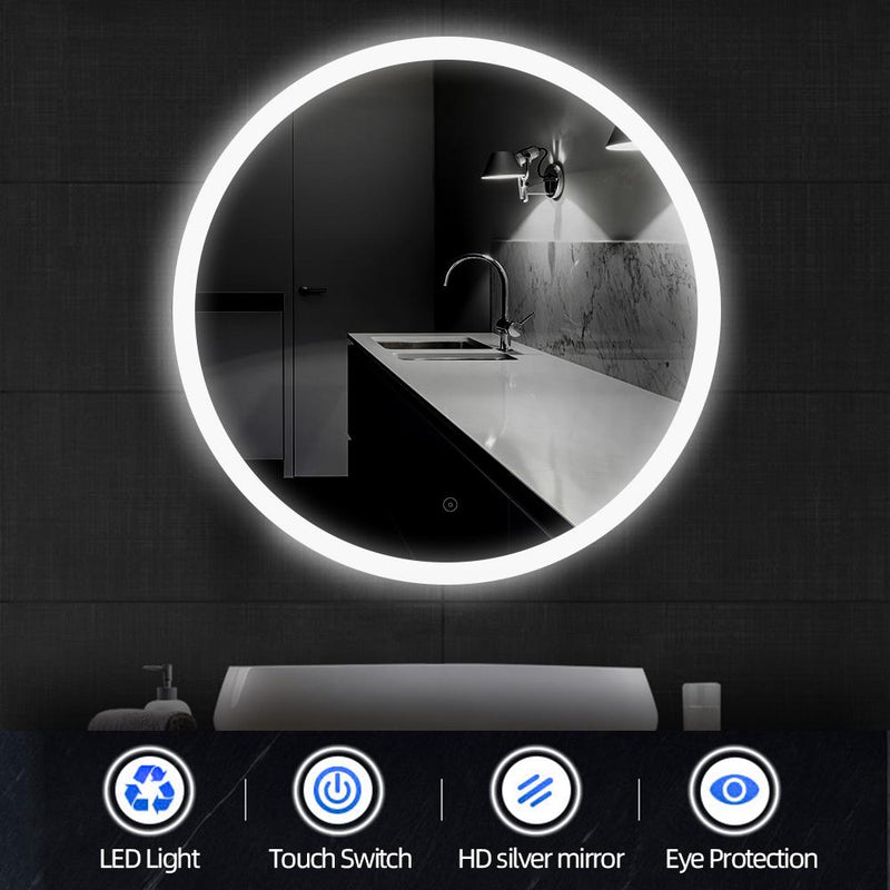 LED Illuminated Mirror Round Makeup Bathroom Mirror Vanity Cosmetic Eye Protected Wall Mounted Lighted Mirror