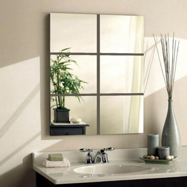 9Pc/16pc 15CM Silver Square Mirror Tile Wall Stickers Decal Home Bath Living Room Mirror Wall Stickers Decal Self-adhesive Decor