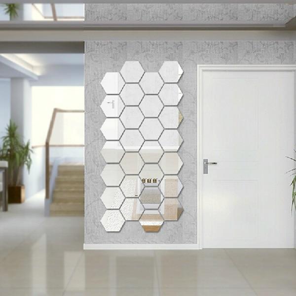 12pcs /set Hexagonal Mirror Wall Sticker DIY Brick Wall Stickers Living Room Decor Foam Waterproof Wall Covering Wallpaper