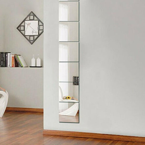 9Pc/16pc 15CM Silver Square Mirror Tile Wall Stickers Decal Home Bath Living Room Mirror Wall Stickers Decal Self-adhesive Decor