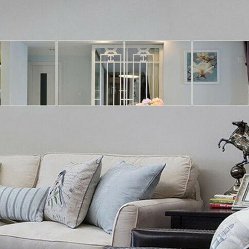 9Pc/16pc 15CM Silver Square Mirror Tile Wall Stickers Decal Home Bath Living Room Mirror Wall Stickers Decal Self-adhesive Decor