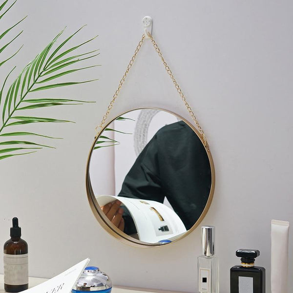 Round Hanging Mirror Metal Wall Mount Mirror Art Toilet Bathroom Decor Nordic Style Mirror