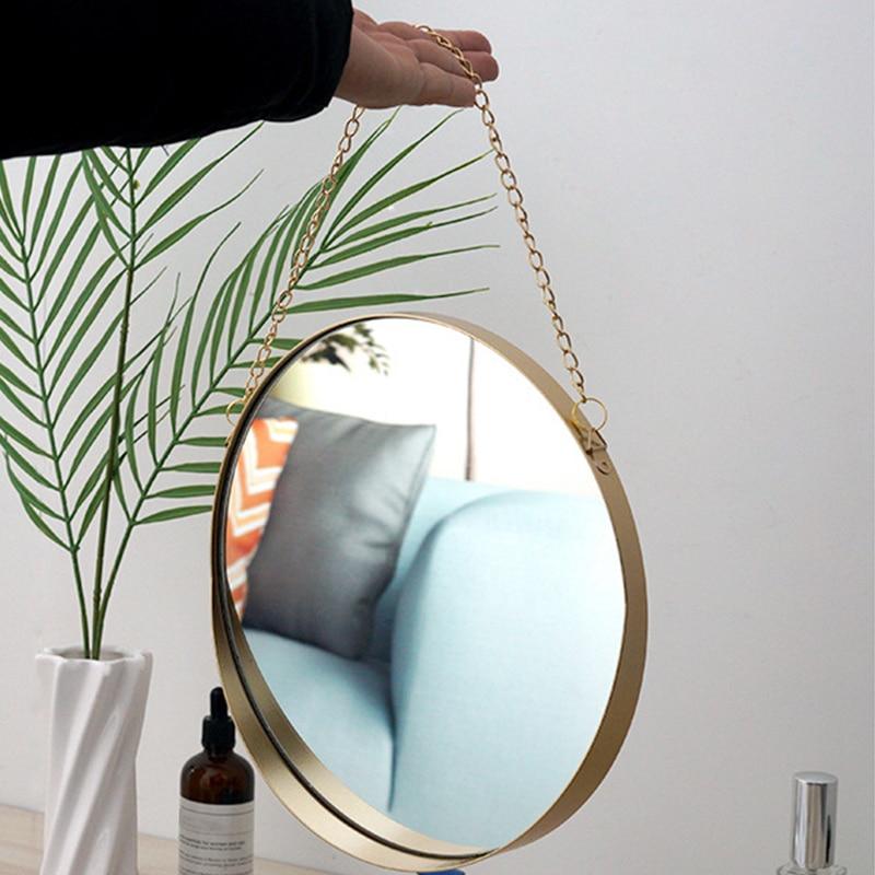 Round Hanging Mirror Metal Wall Mount Mirror Art Toilet Bathroom Decor Nordic Style Mirror