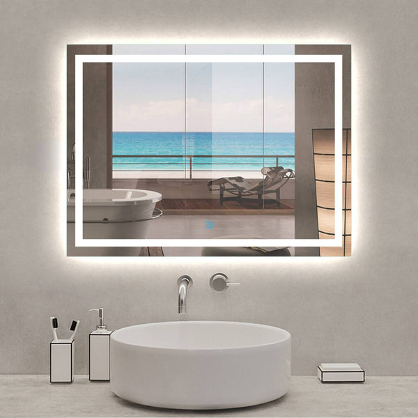 60x80cm Bathroom Mirror Illuminated LED, Touch Sensor, Defroster Demist, Upright or Horizontal
