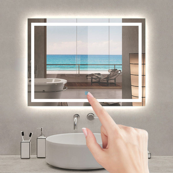 60x80cm Bathroom Mirror Illuminated LED, Touch Sensor, Defroster Demist, Upright or Horizontal