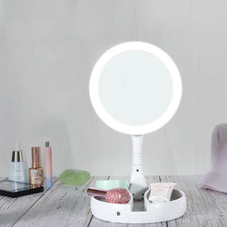 LED Makeup Mirror Round Shape Desktop Natural Light Magnifying Mirror Double Sided LED Lamp HD Makeup Mirrors