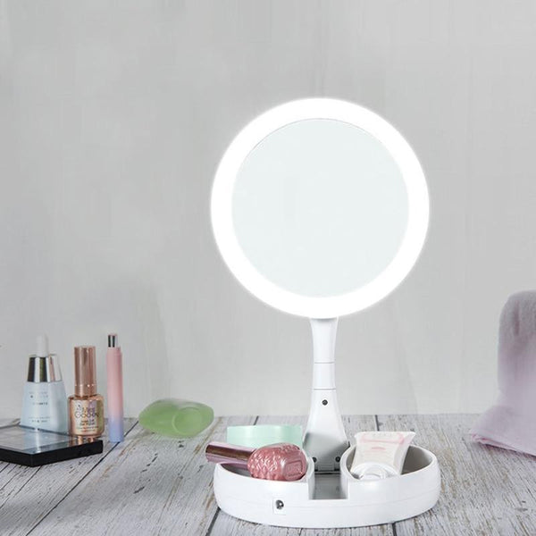 LED Makeup Mirror Round Shape Desktop Natural Light Magnifying Mirror Double Sided LED Lamp HD Makeup Mirrors