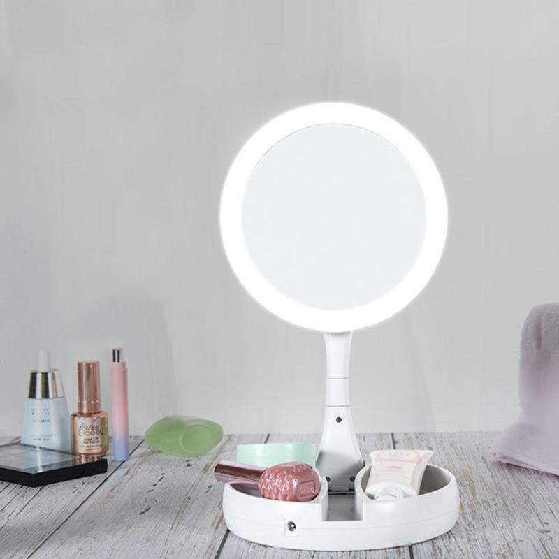 LED Makeup Mirror Round Shape Desktop Natural Light Magnifying Mirror Double Sided LED Lamp HD Makeup Mirrors