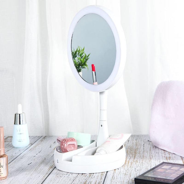 LED Makeup Mirror Round Shape Desktop Natural Light Magnifying Mirror Double Sided LED Lamp HD Makeup Mirrors