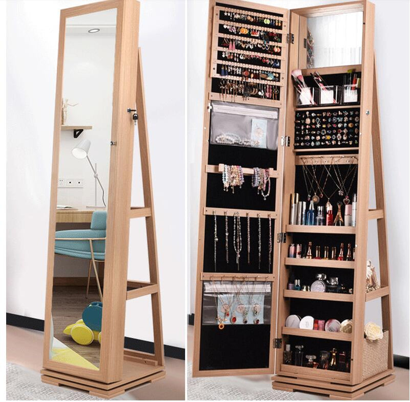 Full-body mirror cloakroom floor mirror modern simple rotating fitting mirror jewelry storage cabinet full-length mirror