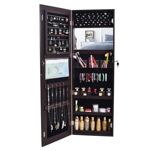 Retro PVC Wood Grain Coating Whole Body Mirror Decoration Storage Dressing Mirror Jewelry Mirror Cabinet Brown