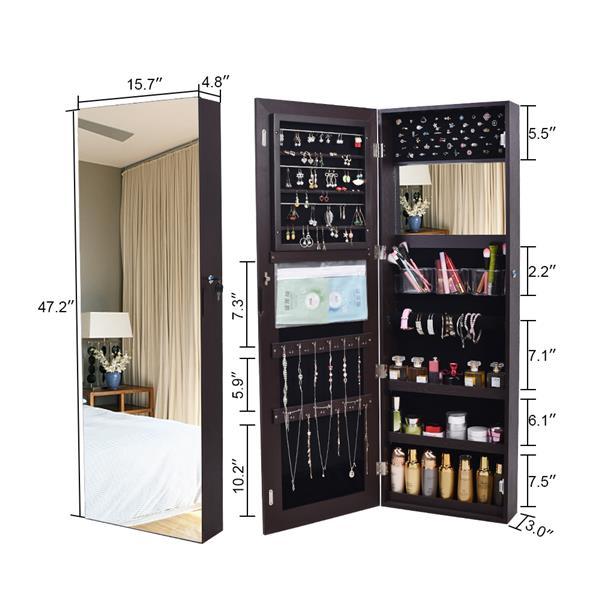 Retro PVC Wood Grain Coating Whole Body Mirror Decoration Storage Dressing Mirror Jewelry Mirror Cabinet Brown