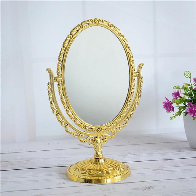 2 Color European Style Desktop Two Sided Oval Archaistic Swivel Makeup Cosmetic Mirror