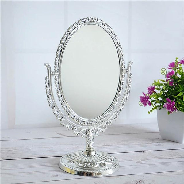 2 Color European Style Desktop Two Sided Oval Archaistic Swivel Makeup Cosmetic Mirror