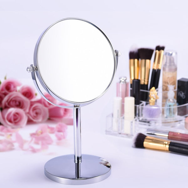 Metal Magnifying Cosmetic Mirror Double Sided Lady Table Desk Standing Dresser Make Up Mirror Round Desktop Rotating Mirror